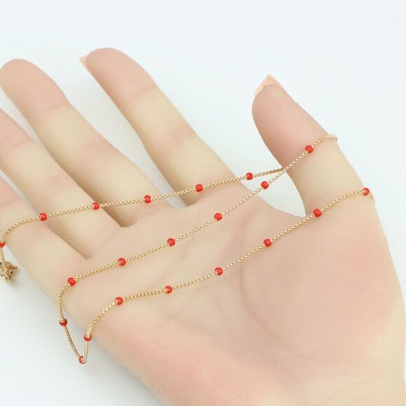 "Rose Gold Dainty Red Bead Necklace with Adjustable Chain, XPNL0274 - Picture 3 of 12